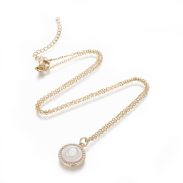 PandaHall Brass Initial Pendant Necklaces, with Shell, Cubic Zirconia and 304 Stainless Steel Cable Chains, Flat Round with Letter, Letter.O..., Clear
PandaHall Brass Initial Pendant Necklaces, with Shell, Cubic Zirconia and 304 Stainless Steel Cable Chains, Flat Round with Letter, Letter.O..., Clear