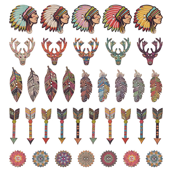 PandaHall 2-Hole Printed Wooden Buttons, for Sewing Crafting, Dyed, Indian & Flower & Arrow & Feather & Deer, Mixed Color, 19.5~44x1~2.5mm..., Multicolor
PandaHall 2-Hole Printed Wooden Buttons, for Sewing Crafting, Dyed, Indian & Flower & Arrow & Feather & Deer, Mixed Color, 19.5~44x1~2.5mm..., Multicolor