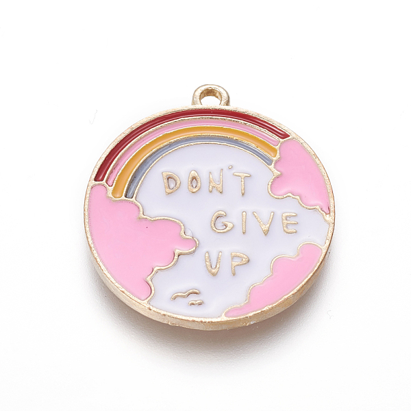 PandaHall Zinc Alloy Enamel Pendants, Flat Round with Rainbow & Word Don't Give Up, Light Gold, Colorful, 24x21x1.7mm, Hole: 1.6mm...
PandaHall Zinc Alloy Enamel Pendants, Flat Round with Rainbow & Word Don't Give Up, Light Gold, Colorful, 24x21x1.7mm, Hole: 1.6mm...
