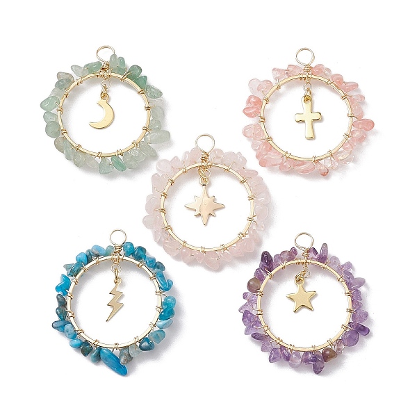 PandaHall Natural & Synthetic Mixed Gemstone Chip Pendants, Ring Charms with Real 18K Gold Plated Brass Cross/Star/ Lightning Bolt/Moon...
PandaHall Natural & Synthetic Mixed Gemstone Chip Pendants, Ring Charms with Real 18K Gold Plated Brass Cross/Star/ Lightning Bolt/Moon...