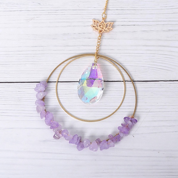 PandaHall Double Round Ring Chip Natural Amethyst Window Hanging Pendant Decorations, with Glass & Iron Findings, 280mm Amethyst Ring
PandaHall Double Round Ring Chip Natural Amethyst Window Hanging Pendant Decorations, with Glass & Iron Findings, 280mm Amethyst Ring