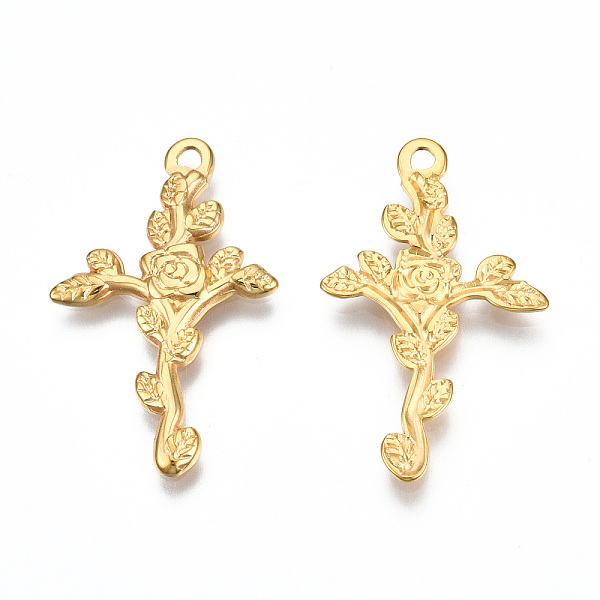 PandaHall Ion Plating(IP) 201 Stainless Steel Pendants, Cross with Flower, Real 18K Gold Plated, 30x18.5x1.5mm, Hole: 1.8mm 201 Stainless...
PandaHall Ion Plating(IP) 201 Stainless Steel Pendants, Cross with Flower, Real 18K Gold Plated, 30x18.5x1.5mm, Hole: 1.8mm 201 Stainless...