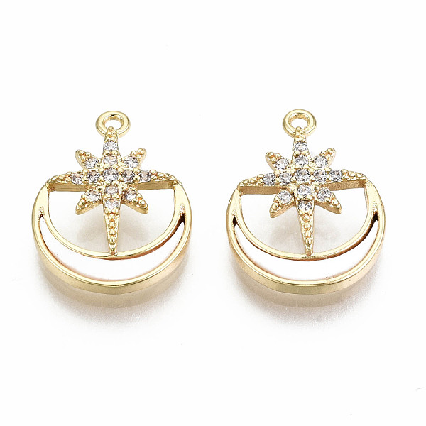 PandaHall Brass Micro Pave Clear Cubic Zirconia Pendants, with Freshwater Shell, Nickel Free, Star with Moon, Real 18K Gold Plated...
PandaHall Brass Micro Pave Clear Cubic Zirconia Pendants, with Freshwater Shell, Nickel Free, Star with Moon, Real 18K Gold Plated...
