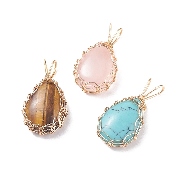 PandaHall Natural & Synthetic Gemstone Pendants, with Light Gold Tone Copper Wire Wrapped, Teardrop, 36~38x19~20x8~9mm, Hole: 9x4mm Mixed...
PandaHall Natural & Synthetic Gemstone Pendants, with Light Gold Tone Copper Wire Wrapped, Teardrop, 36~38x19~20x8~9mm, Hole: 9x4mm Mixed...