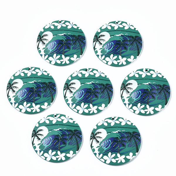 PandaHall 3D Printed Acrylic Pendants, Half Round/Dome with Coconut Tree & Flower, Dark Cyan, 38x6mm, Hole: 1.6mm Acrylic Half Round
PandaHall 3D Printed Acrylic Pendants, Half Round/Dome with Coconut Tree & Flower, Dark Cyan, 38x6mm, Hole: 1.6mm Acrylic Half Round