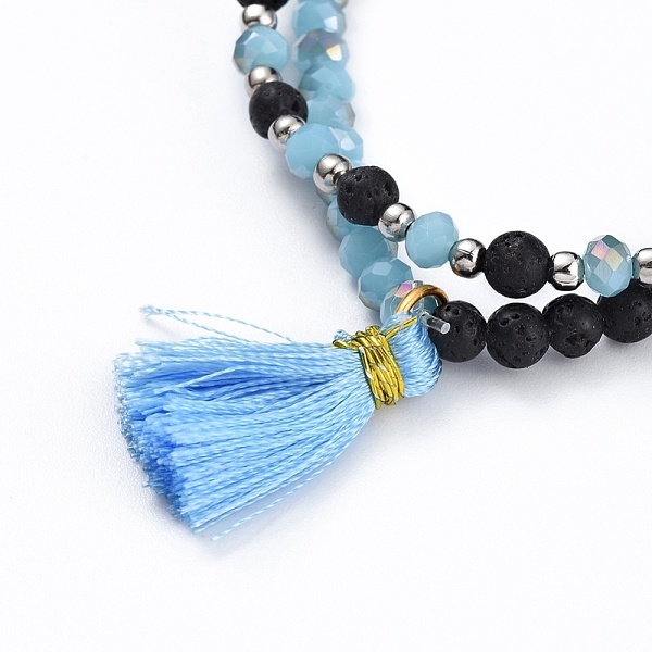 PandaHall Electroplate Glass Beads Stretch Bracelet Sets, Stackable Bracelets, with Natural Lava Rock Round Beads, Nylon Tassel and Brass..., Blue
PandaHall Electroplate Glass Beads Stretch Bracelet Sets, Stackable Bracelets, with Natural Lava Rock Round Beads, Nylon Tassel and Brass..., Blue