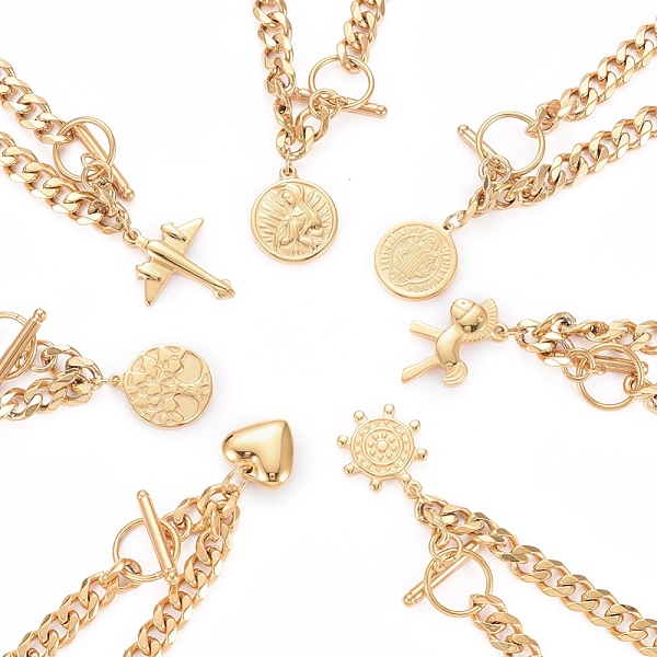 PandaHall Long-Lasting Plated 304 Stainless Steel Charm Bracelets, with Curb Chains and Toggle Clasps, Mixed Shapes, Golden, 8-1/4 inch...
PandaHall Long-Lasting Plated 304 Stainless Steel Charm Bracelets, with Curb Chains and Toggle Clasps, Mixed Shapes, Golden, 8-1/4 inch...