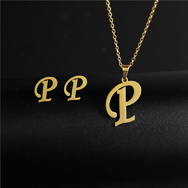 PandaHall Golden Stainless Steel Initial Letter Jewelry Set, Stud Earrings & Pendant Necklaces, Letter P, No Size Stainless Steel Letter P
PandaHall Golden Stainless Steel Initial Letter Jewelry Set, Stud Earrings & Pendant Necklaces, Letter P, No Size Stainless Steel Letter P