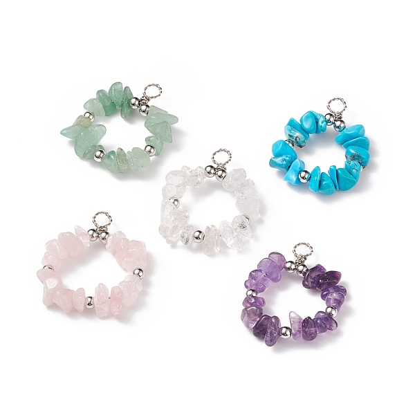 PandaHall Natural Mixed Stone Pendants, with Platinum Tone Brass Spacer Beads and Copper Wire Wrapped, Ring Charm, Mixed Dyed and Undyed...
PandaHall Natural Mixed Stone Pendants, with Platinum Tone Brass Spacer Beads and Copper Wire Wrapped, Ring Charm, Mixed Dyed and Undyed...