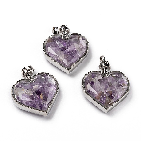 PandaHall Glass Bottle Pendants, with Natural Amethyst Chips and Platinum Plated Alloy Findings, Heart, 40x32.5x11mm, Hole: 8x5mm Amethyst...
PandaHall Glass Bottle Pendants, with Natural Amethyst Chips and Platinum Plated Alloy Findings, Heart, 40x32.5x11mm, Hole: 8x5mm Amethyst...