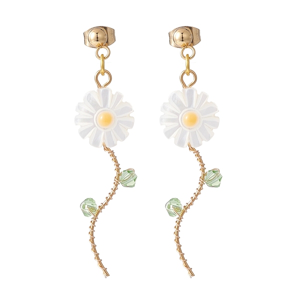 PandaHall Sunflower Natural Shell Beads Long Dangle Stud Earrings for Her, Wire Wrap Drop Earrings, Golden, White, 50mm, Pin: 0.8mm Shell...
PandaHall Sunflower Natural Shell Beads Long Dangle Stud Earrings for Her, Wire Wrap Drop Earrings, Golden, White, 50mm, Pin: 0.8mm Shell...