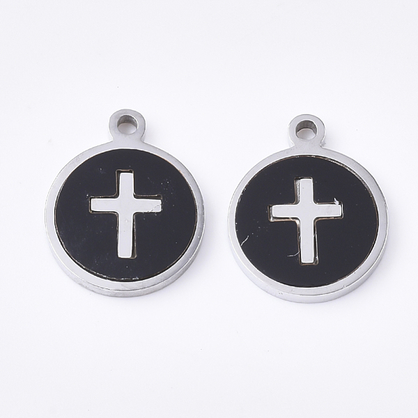 PandaHall 304 Stainless Steel Charms, with Black Acrylic, Flat Round with Cross, Stainless Steel Color, 12x10x1.5mm, Hole: 1.2mm 304...
PandaHall 304 Stainless Steel Charms, with Black Acrylic, Flat Round with Cross, Stainless Steel Color, 12x10x1.5mm, Hole: 1.2mm 304...
