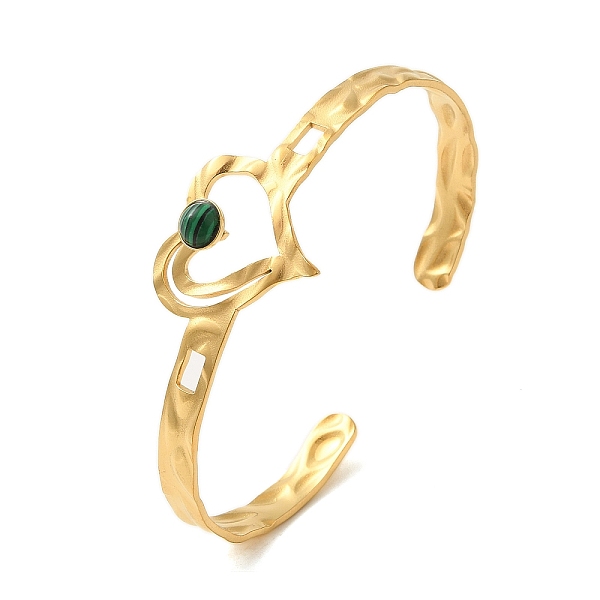PandaHall 304 Stainless Steel Open Cuff Bangles, with Synthetic Malachite, Jewely Textured Bangles for Women, Real 18K Gold Plated, Heart...
PandaHall 304 Stainless Steel Open Cuff Bangles, with Synthetic Malachite, Jewely Textured Bangles for Women, Real 18K Gold Plated, Heart...