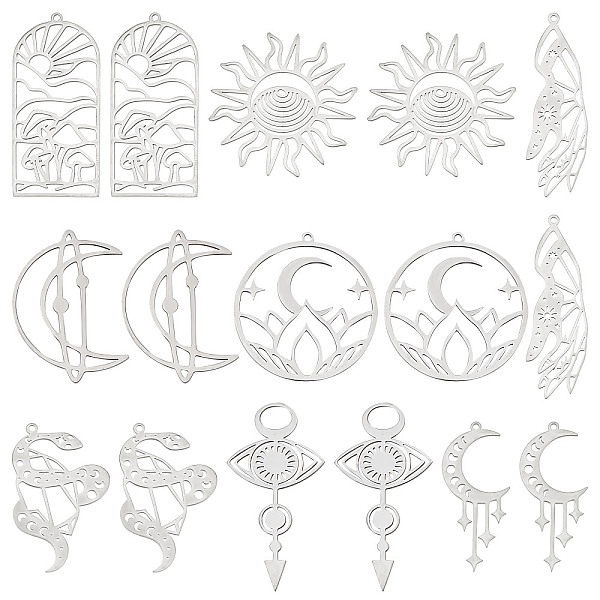 PandaHall SUNNYCLUE 16Pcs 8 Style 201 Stainless Steel Pendants, Sun & Moon & Snake, Stainless Steel Color, 34~48.5x17~38x1mm, Hole...
PandaHall SUNNYCLUE 16Pcs 8 Style 201 Stainless Steel Pendants, Sun & Moon & Snake, Stainless Steel Color, 34~48.5x17~38x1mm, Hole...