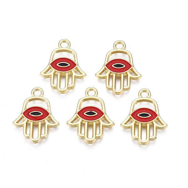 PandaHall Light Gold Plated Alloy Pendants, with Enamel, Religion, Hamsa Hand/Hand of Miriam with Evil Eye, Red, 20x15.5x2.5mm, Hole: 2mm...
PandaHall Light Gold Plated Alloy Pendants, with Enamel, Religion, Hamsa Hand/Hand of Miriam with Evil Eye, Red, 20x15.5x2.5mm, Hole: 2mm...