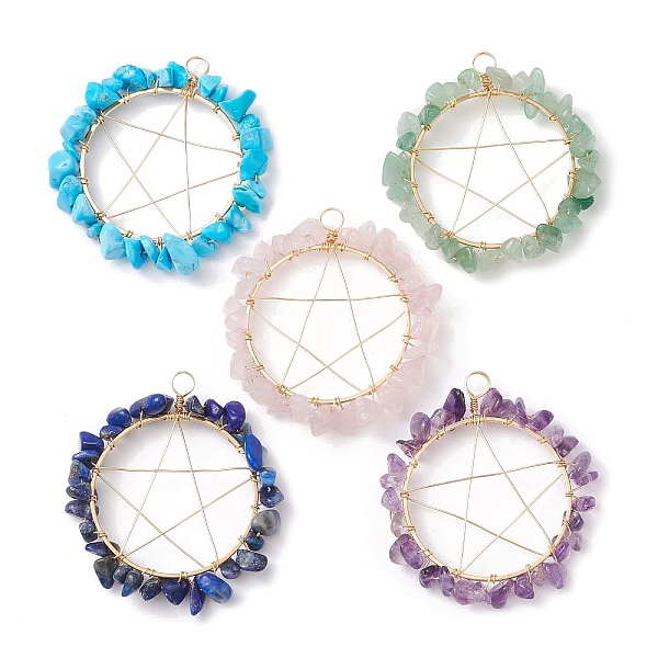 PandaHall Natural & Synthetic Mixed Gemstone Chip Copper Wire Wrapped Pendants, Pentacle Charms, Light Gold, 46~50x44.5~46x6~7mm, Hole...
PandaHall Natural & Synthetic Mixed Gemstone Chip Copper Wire Wrapped Pendants, Pentacle Charms, Light Gold, 46~50x44.5~46x6~7mm, Hole...