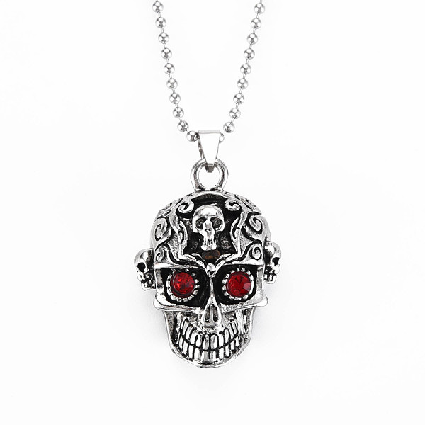 PandaHall Alloy Rhinestones Pendant Necklaces, with Iron Ball Chains, Skull, Antique Silver, Garnet, 23.6 inch(60cm), 2mm Rhinestone Red
PandaHall Alloy Rhinestones Pendant Necklaces, with Iron Ball Chains, Skull, Antique Silver, Garnet, 23.6 inch(60cm), 2mm Rhinestone Red