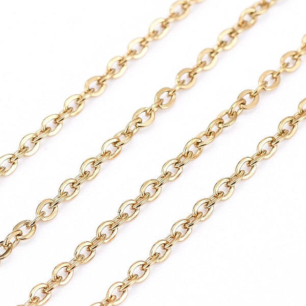 PandaHall Vacuum Plating 304 Stainless Steel Cable Chains, Soldered, with Spool, Flat Oval, Golden, 1.6x1.3x0.3mm, about 32.8 Feet(10m)/roll...
PandaHall Vacuum Plating 304 Stainless Steel Cable Chains, Soldered, with Spool, Flat Oval, Golden, 1.6x1.3x0.3mm, about 32.8 Feet(10m)/roll...