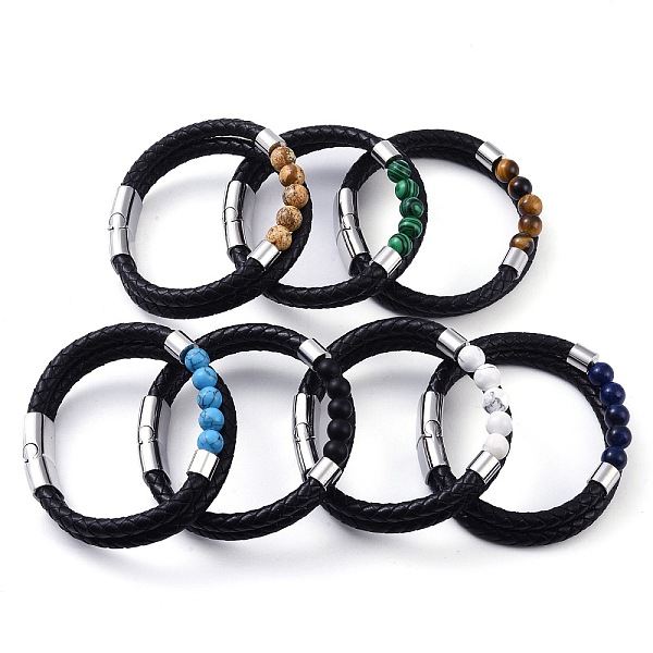PandaHall Mixed Stone Round Bead Leather Cord Multi-strand Bracelets, with 304 Stainless Steel Magnetic Clasps, for Men Women, Stainless..., Black
PandaHall Mixed Stone Round Bead Leather Cord Multi-strand Bracelets, with 304 Stainless Steel Magnetic Clasps, for Men Women, Stainless..., Black