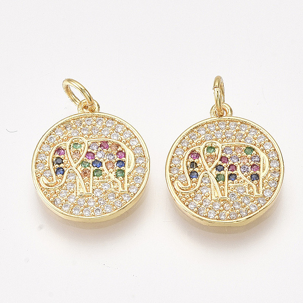 PandaHall Brass Micro Pave Cubic Zirconia Pendants, Flat Round with Elephant, Golden, Colorful, 17x15x1.5mm, Hole: 3mm, Ring: 5x1mm...
PandaHall Brass Micro Pave Cubic Zirconia Pendants, Flat Round with Elephant, Golden, Colorful, 17x15x1.5mm, Hole: 3mm, Ring: 5x1mm...