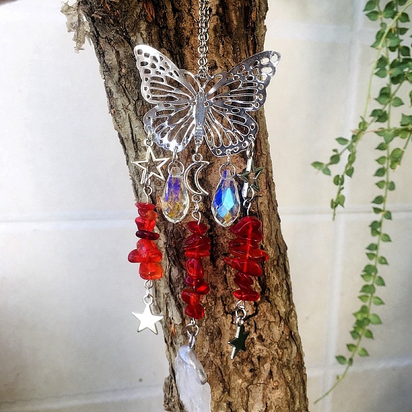 PandaHall Metal Hollow Butterfly Hanging Ornaments, Lampwork Chip and Glass Teardrop Tassel Suncatchers for Home Outdoor Decoration, Red...
PandaHall Metal Hollow Butterfly Hanging Ornaments, Lampwork Chip and Glass Teardrop Tassel Suncatchers for Home Outdoor Decoration, Red...