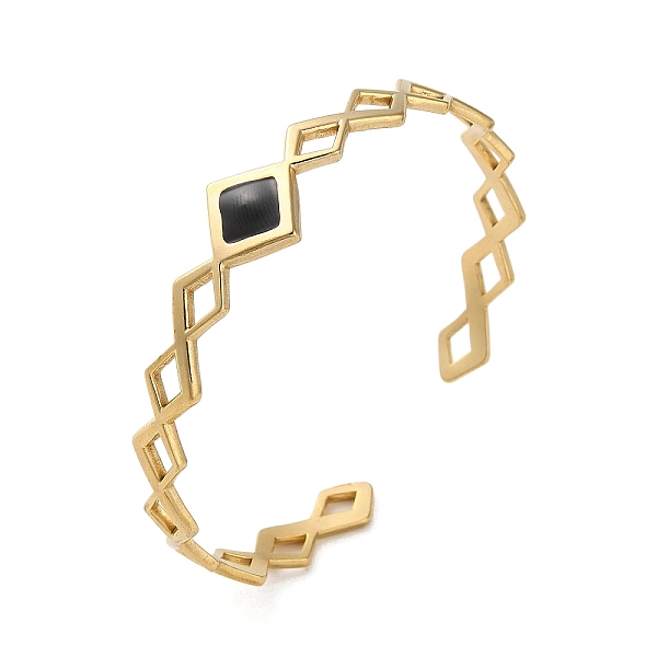 PandaHall 304 Stainless Steel Enamel Hollow Rhombus Open Cuff Bangles for Women, Real 18K Gold Plated, Black, Inner Diameter: 2-1/4 inch...
PandaHall 304 Stainless Steel Enamel Hollow Rhombus Open Cuff Bangles for Women, Real 18K Gold Plated, Black, Inner Diameter: 2-1/4 inch...