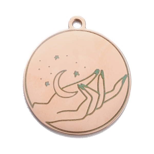 PandaHall 304 Stainless Steel Pendants, Flat Round with Moon & Hand, Rose Gold, 28x25x1.4mm, Hole: 2mm 304 Stainless Steel Flat Round
PandaHall 304 Stainless Steel Pendants, Flat Round with Moon & Hand, Rose Gold, 28x25x1.4mm, Hole: 2mm 304 Stainless Steel Flat Round