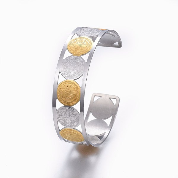 PandaHall 304 Stainless Steel Cuff Bangles, Saint Benedict Medal, Engrave Solid Bangle for Birthday Jewelry Gift, Golden & Stainless Steel...
PandaHall 304 Stainless Steel Cuff Bangles, Saint Benedict Medal, Engrave Solid Bangle for Birthday Jewelry Gift, Golden & Stainless Steel...