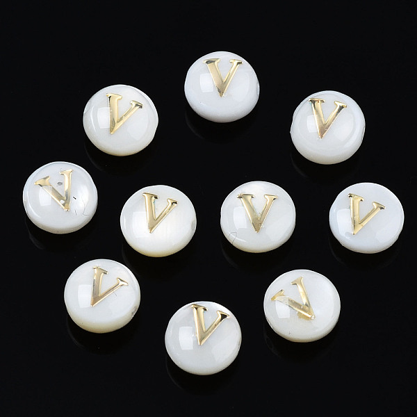 PandaHall Natural Freshwater Shell Beads, with Golden Plated Brass Etched Metal Embellishments, Flat Round with Letter, Seashell Color...
PandaHall Natural Freshwater Shell Beads, with Golden Plated Brass Etched Metal Embellishments, Flat Round with Letter, Seashell Color...