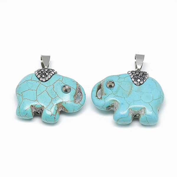 PandaHall Synthetic Turquoise Pendants, with Rhinestone and Brass Findings, with Half Drilled Hole, Dyed, Elephant, Platinum, Jet, Sky Blue...
PandaHall Synthetic Turquoise Pendants, with Rhinestone and Brass Findings, with Half Drilled Hole, Dyed, Elephant, Platinum, Jet, Sky Blue...