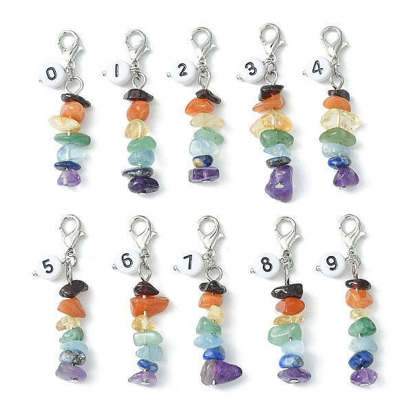 PandaHall Chakra Natural Gemstone Chips Pendant Decoration, with Flat Round and Black Number Acrylic Beads, Zinc Alloy Lobster Claw Clasps..., White
PandaHall Chakra Natural Gemstone Chips Pendant Decoration, with Flat Round and Black Number Acrylic Beads, Zinc Alloy Lobster Claw Clasps..., White