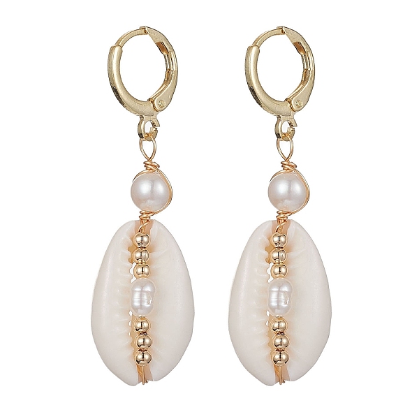 PandaHall Natural Shell & Pearl Dangle Leverback Earrings, Brass Wire Wrap Drop Earrings, Real 18K Gold Plated, 45x14mm Pearl
PandaHall Natural Shell & Pearl Dangle Leverback Earrings, Brass Wire Wrap Drop Earrings, Real 18K Gold Plated, 45x14mm Pearl