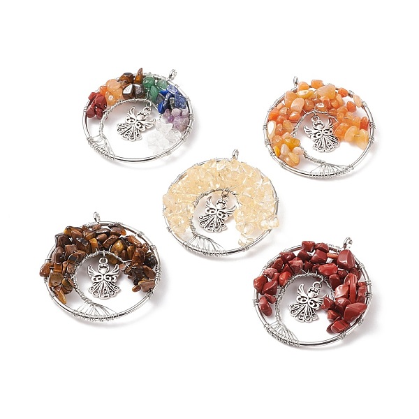 PandaHall Natural Mixed Stone Chip Big Pendants, with Angel Alloy Charms, 304 Stainless Steel & Brass Findings, Round Tree, Antique Silver...
PandaHall Natural Mixed Stone Chip Big Pendants, with Angel Alloy Charms, 304 Stainless Steel & Brass Findings, Round Tree, Antique Silver...