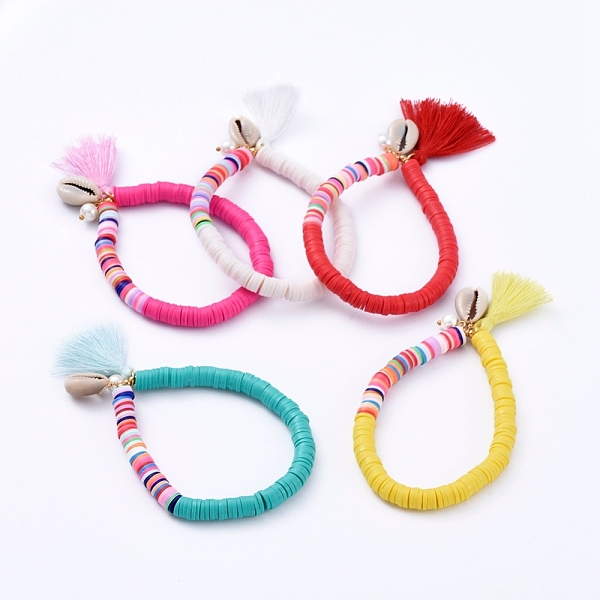 PandaHall Stretch Charm Bracelets, with Polymer Clay Heishi Beads, Cotton Thread Tassels, Cowrie Shell Beads, Glass Pearl Beads and Brass..., Multicolor
PandaHall Stretch Charm Bracelets, with Polymer Clay Heishi Beads, Cotton Thread Tassels, Cowrie Shell Beads, Glass Pearl Beads and Brass..., Multicolor