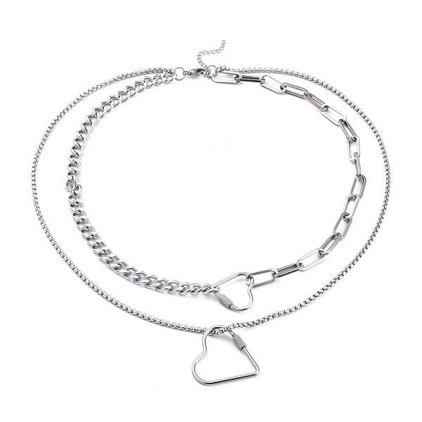 PandaHall 304 Stainless Steel Double Layer Necklaces, with Curb Chains & Paperclip Chains & Box Chains, Heart, Stainless Steel Color, 20.15...
PandaHall 304 Stainless Steel Double Layer Necklaces, with Curb Chains & Paperclip Chains & Box Chains, Heart, Stainless Steel Color, 20.15...