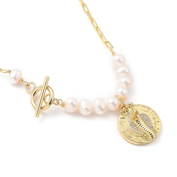 PandaHall Brass Micro Pave Cubic Zirconia Pendant Necklaces, with Natural Pearl Beads, Paperclip Chains and Toggle Clasps, Flat Round with...
PandaHall Brass Micro Pave Cubic Zirconia Pendant Necklaces, with Natural Pearl Beads, Paperclip Chains and Toggle Clasps, Flat Round with...