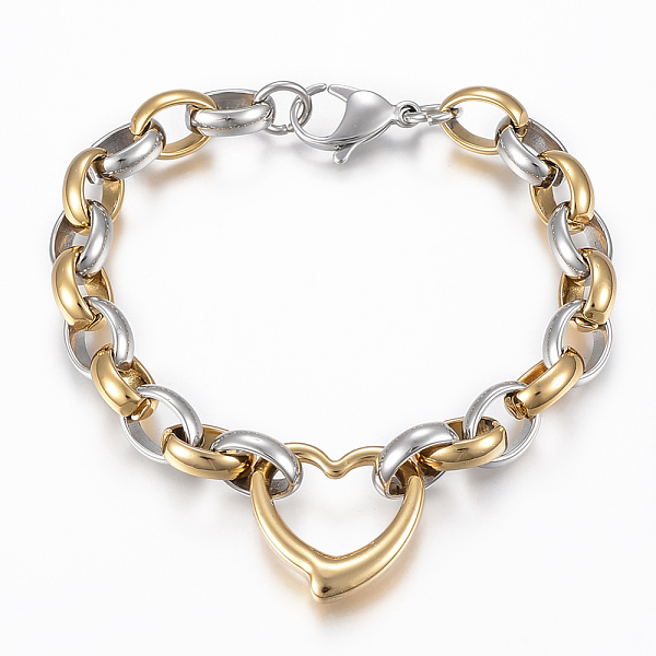 PandaHall Two Tone 201 Stainless Link Steel Bracelets, with 201 Stainless Steel Pendants, Heart, Golden & Stainless Steel Color, 8-5/8 inch...
PandaHall Two Tone 201 Stainless Link Steel Bracelets, with 201 Stainless Steel Pendants, Heart, Golden & Stainless Steel Color, 8-5/8 inch...