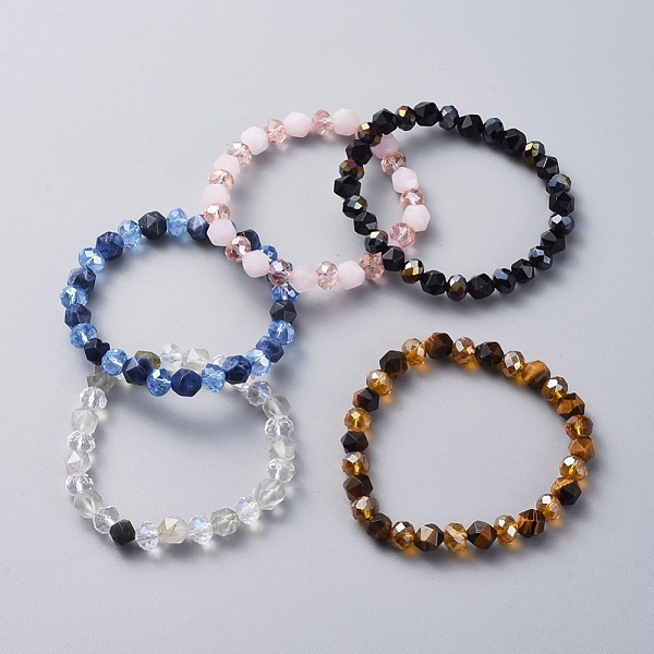 PandaHall Natural Mixed Gemstone Stretch Bracelets, with Electroplate Glass Beads, 2-3/8 inch(61mm) Mixed Stone Multicolor
PandaHall Natural Mixed Gemstone Stretch Bracelets, with Electroplate Glass Beads, 2-3/8 inch(61mm) Mixed Stone Multicolor