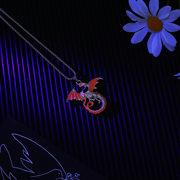 PandaHall Luminaries Alloy Enamel Dragon Pendant Necklace with Titanium Steel Box Chains, Glow In The Dark Jewelry for Men Women, Orange Red...
PandaHall Luminaries Alloy Enamel Dragon Pendant Necklace with Titanium Steel Box Chains, Glow In The Dark Jewelry for Men Women, Orange Red...