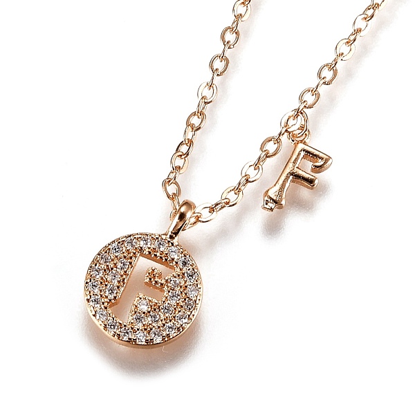 PandaHall Brass Micro Pave Clear Cubic Zirconia Double Letter Pendant Necklaces, with Cable Chains, Letter.F, 14-3/4 inch(37.6cm) Brass...
PandaHall Brass Micro Pave Clear Cubic Zirconia Double Letter Pendant Necklaces, with Cable Chains, Letter.F, 14-3/4 inch(37.6cm) Brass...