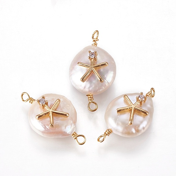 PandaHall Natural Pearl Links connectors, with Cubic Zirconia and Brass Findings, Flat Round with Star, Clear, 19~23x10~12x6~9mm, Hole...
PandaHall Natural Pearl Links connectors, with Cubic Zirconia and Brass Findings, Flat Round with Star, Clear, 19~23x10~12x6~9mm, Hole...
