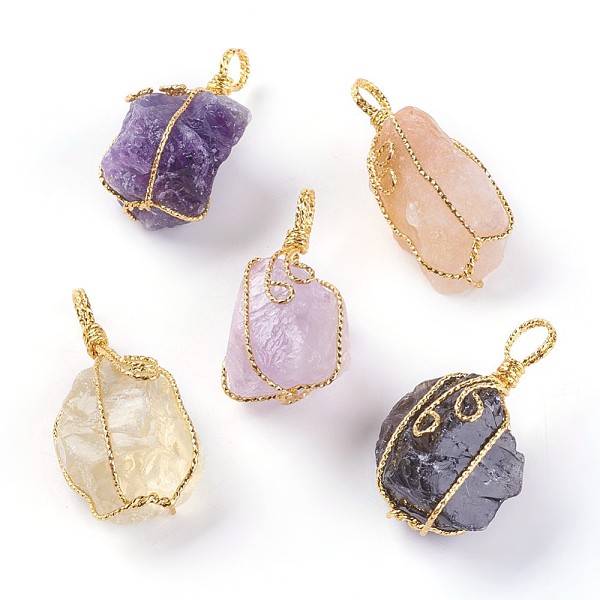 PandaHall Natural Gemstone Big Pendants, with Golden Plated Brass Wire, Nuggets, 40~58x19~30mm, Hole: 7x9mm Mixed Stone Nuggets
PandaHall Natural Gemstone Big Pendants, with Golden Plated Brass Wire, Nuggets, 40~58x19~30mm, Hole: 7x9mm Mixed Stone Nuggets