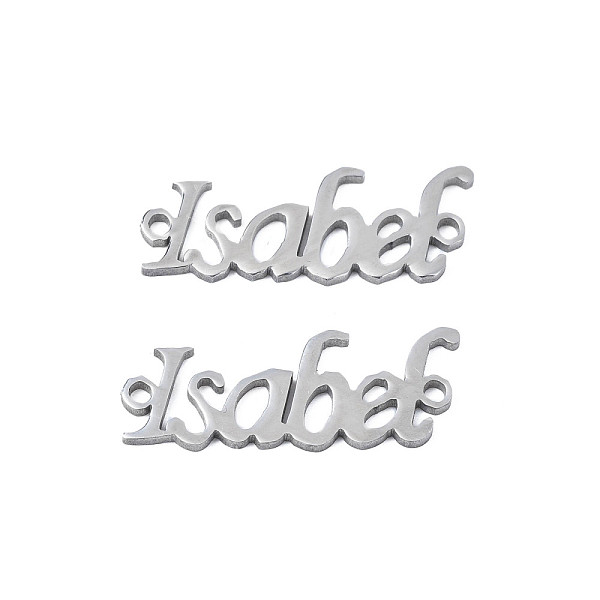 PandaHall 304 Stainless Steel Connector Charms, Word Isabel, Stainless Steel Color, 8.5x22x1mm, Hole: 1.2mm 304 Stainless Steel Word
PandaHall 304 Stainless Steel Connector Charms, Word Isabel, Stainless Steel Color, 8.5x22x1mm, Hole: 1.2mm 304 Stainless Steel Word