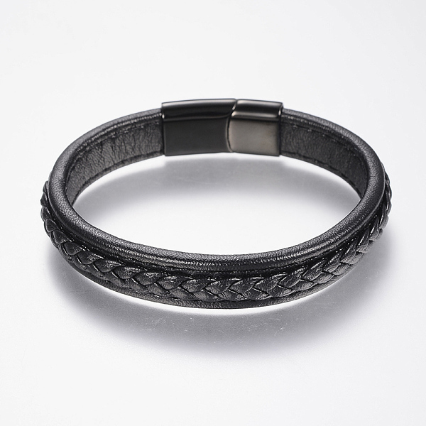 PandaHall Braided Leather Cord Bracelets, with 304 Stainless Steel Magnetic Clasps, Black, 8-5/8 inch(220mm), 29x14x8mm Leather Black
PandaHall Braided Leather Cord Bracelets, with 304 Stainless Steel Magnetic Clasps, Black, 8-5/8 inch(220mm), 29x14x8mm Leather Black