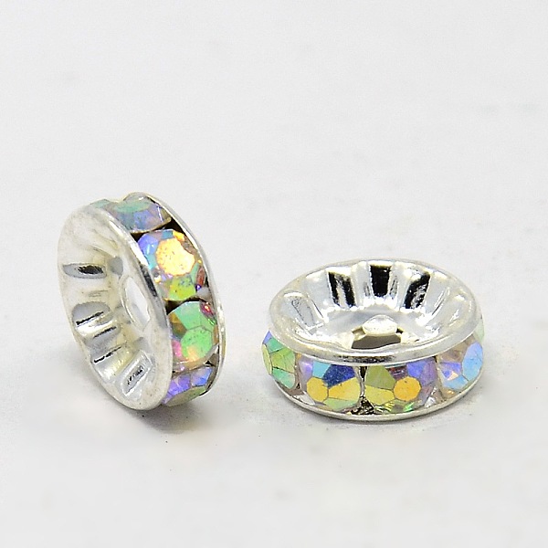 PandaHall Brass Grade A Rhinestone Spacer Beads, Silver Color Plated, Nickel Free, Crystal AB, 10x4mm, Hole: 2mm Brass+Rhinestone Rondelle..., Clear
PandaHall Brass Grade A Rhinestone Spacer Beads, Silver Color Plated, Nickel Free, Crystal AB, 10x4mm, Hole: 2mm Brass+Rhinestone Rondelle..., Clear