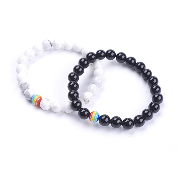PandaHall Natural Howlite & Black Agate Beaded Stretch Bracelets, with Resin Beads, 2 inch~2-1/8 inch(51~55mm), 2strands/set Mixed Stone
PandaHall Natural Howlite & Black Agate Beaded Stretch Bracelets, with Resin Beads, 2 inch~2-1/8 inch(51~55mm), 2strands/set Mixed Stone