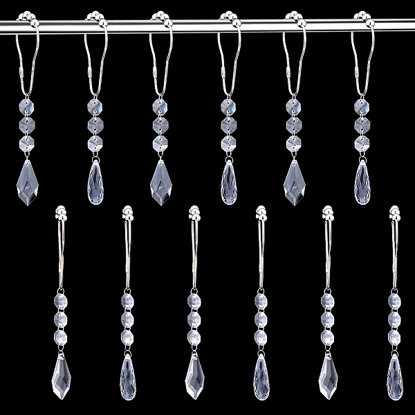 PandaHall Iron Shower Bathroom Curtain Rings, with Transparent Acrylic Kite & Teardrop & Octagon Pendant, Clear, 167~172mm, 2 style...
PandaHall Iron Shower Bathroom Curtain Rings, with Transparent Acrylic Kite & Teardrop & Octagon Pendant, Clear, 167~172mm, 2 style...