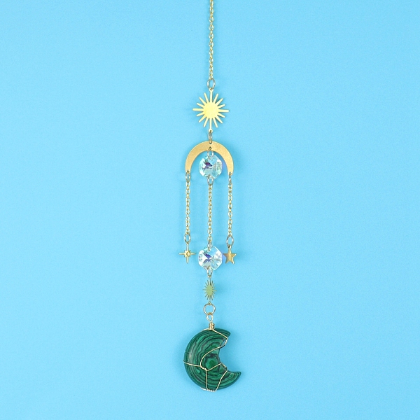 PandaHall Malachite Moon Sun Catcher Hanging Ornaments, with Brass Star & Sun, for Home, Garden Decoration, 400mm Malachite Moon
PandaHall Malachite Moon Sun Catcher Hanging Ornaments, with Brass Star & Sun, for Home, Garden Decoration, 400mm Malachite Moon