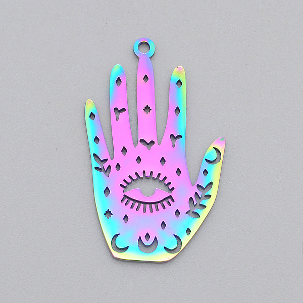 PandaHall 201 Stainless Steel Pendants, Laser Cut, Palm with Eye, Rainbow Color, 30x18x1mm, Hole: 1.6mm 201 Stainless Steel Palm
PandaHall 201 Stainless Steel Pendants, Laser Cut, Palm with Eye, Rainbow Color, 30x18x1mm, Hole: 1.6mm 201 Stainless Steel Palm