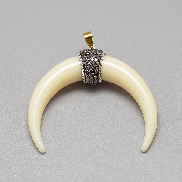 PandaHall Resin Big Pendants, with Rhinestones and Iron Pinch Bail, Double Horn/Crescent Moon, Golden, Beige, 50x53x16mm, Hole: 4mm..., Yellow
PandaHall Resin Big Pendants, with Rhinestones and Iron Pinch Bail, Double Horn/Crescent Moon, Golden, Beige, 50x53x16mm, Hole: 4mm..., Yellow